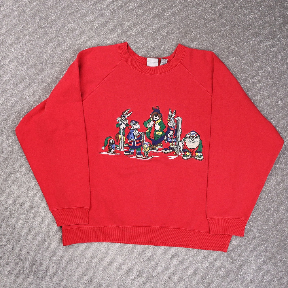 Vintage Warner Bros Looney Tunes XL Red Long Sleeve Pullover Sweatshirt